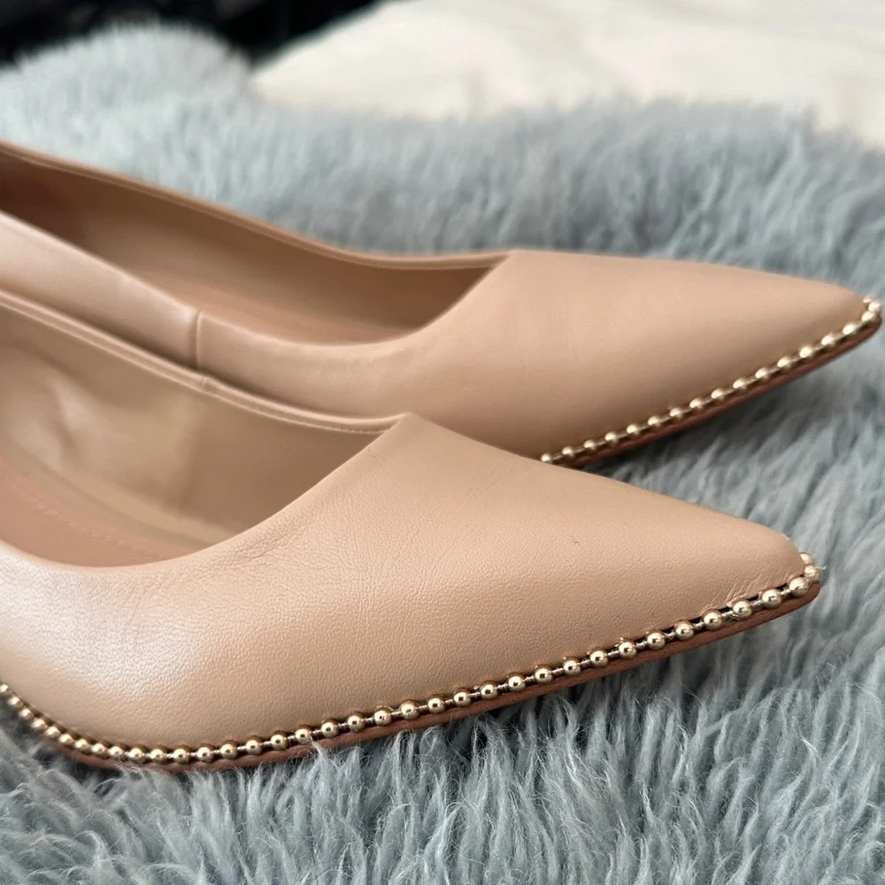 Coach Nude Leather Pointed Flats